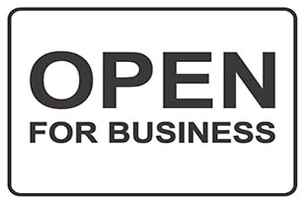 Open for Business sign COVID-19