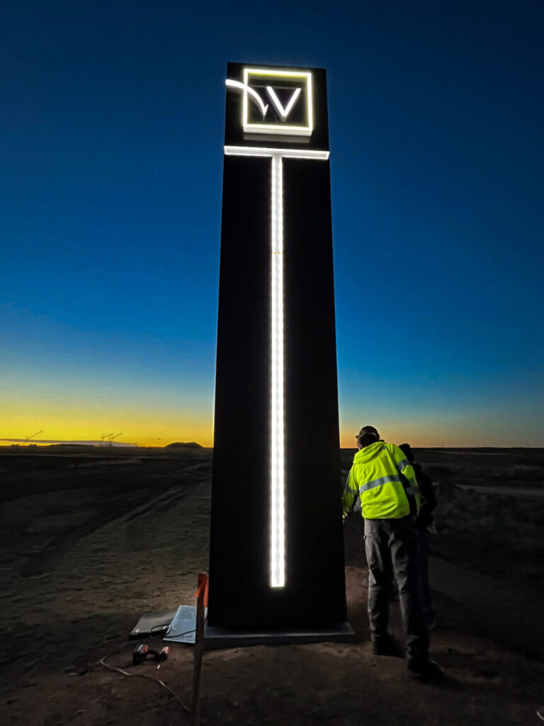 large sign at night